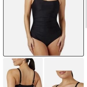 32 Degrees Black Square Neck Ruched One-Piece Swimsuit